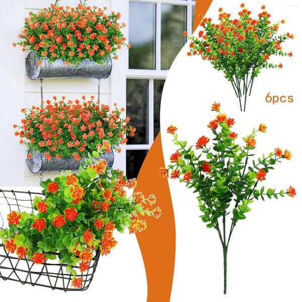 Dekorative Blumen Rosenstrauß Künstliche 6PC Orange Braut Hochzeitsdekoration Latex Seidenblumenarrangements mit Vase