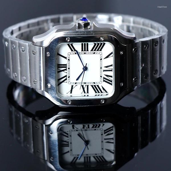 Relógios de pulso MINUTECOND NH35 Roma Dial Square Watch Sapphire Cristal Automático Movimento Mechaninal Aço Inoxidável Homens