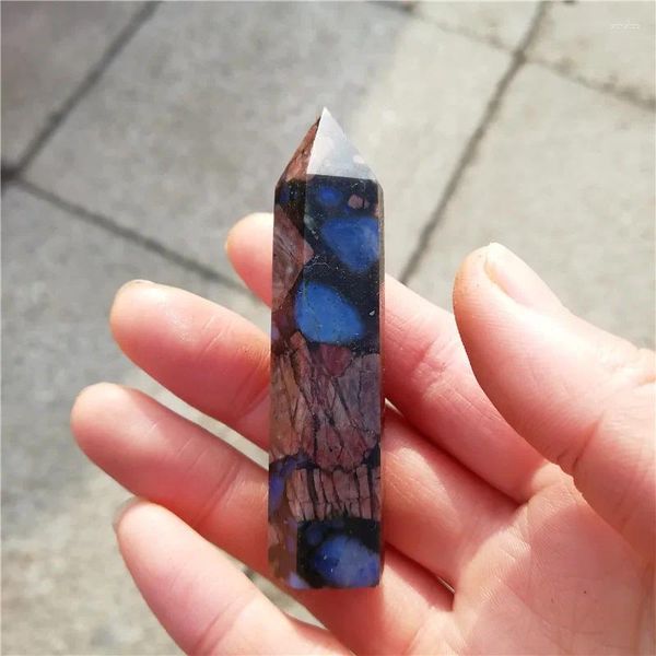 Dekorative Figuren, 1,9 kg, natürlicher blauer Glaukophan-Stein, sechs Prisma-Zauberstab, Fels, leuchtende Kristallspitze