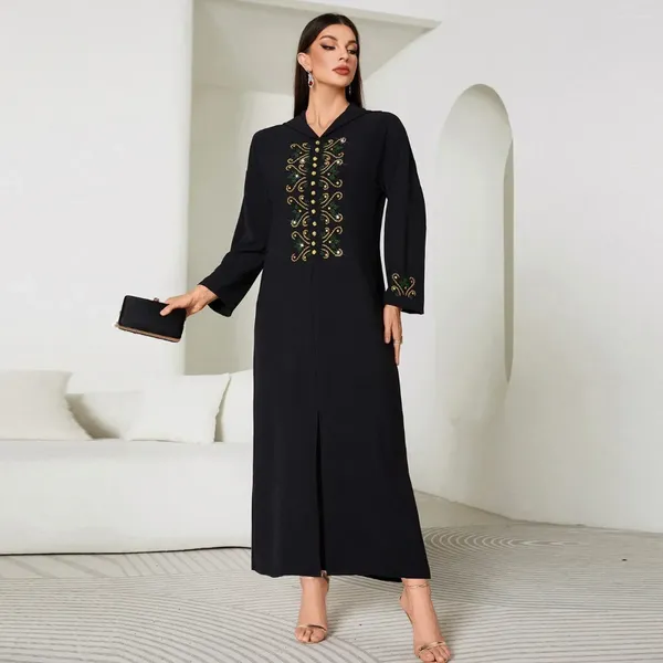 Бальные платья Черное платье с v-образным вырезом и разрезом Модные абайи с капюшоном для женщин Турецкий Малайзийский мусульманский Дубай Исламский элегантный кафтан Vestidos