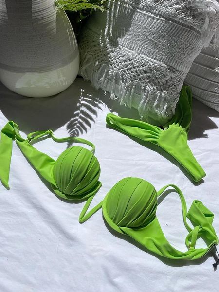 Costumi da bagno da donna 2024 Costume da bagno sexy a vita bassa Donna Bikini Set brasiliano Solido scollo a V Costume da bagno Piega Beachwear Biquini