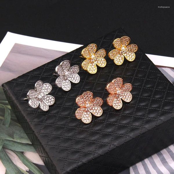 Серьги-гвоздики из 18-каратного розового золота, женские маленькие свежие сливовые микро-вставки из циркона, простой цветок, изысканные ювелирные изделия, подарки