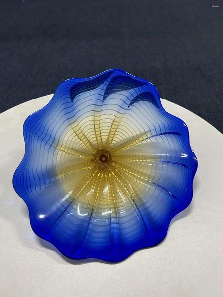 Lampada da parete Moderna fatta a mano con piatto in vetro, decorazione per pareti, collezione d'arte, unico piatto di Murano, accento blu, cucina, soggiorno