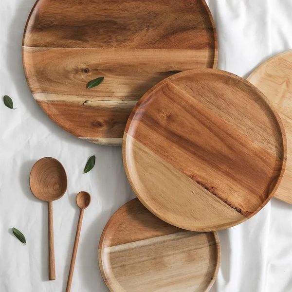 Novo 2024 Wood Wood Lovesickness Wood Wood Wooden Pan Plate Weathes Fruit Puser Tea Bandeja de sobremesa Plato de jantar Redonda de mesa de mesa