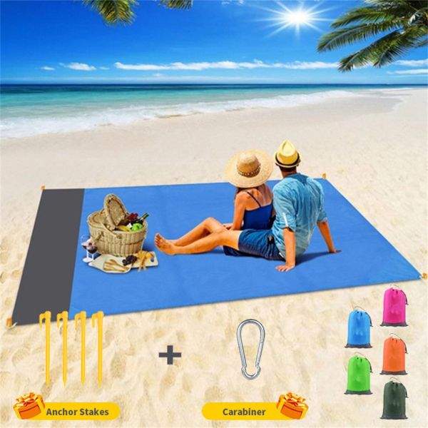 Matte 2 x 2,1 m, wasserdichte Strandmatte, sanddichte Decke, tragbare Taschen-Campingmatte, faltbar, leicht, für den Außenbereich, Party-Picknick-Pad