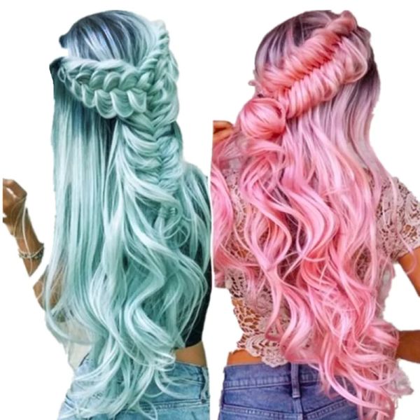 Парики QQXCAIW Радужные красочные длинные вьющиеся парики Косплэй вечерние женские высокотемпературные парики из синтетических волос