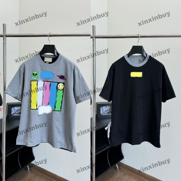 Xinxinbuy Мужская дизайнерская футболка 2024 Италия Двусторонняя буквенная печать с коротким рукавом из хлопка женская серая, синяя, черная, белая, M-2XL