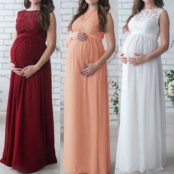 Mulheres grávidas rendas longo maxi vestido vestido de maternidade pogal adereços roupas vestidos casuais 240321