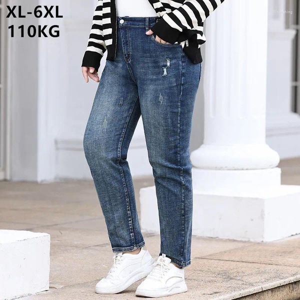 Jeans da donna Classic Pencil Girl Loose 110KG Allungato Casual Plus Size 6XL 5XL 4XL Pantaloni in denim da donna Pantaloni larghi elasticizzati femminili