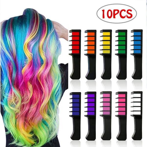 Farbe 10 Stück Haarfarbe Kreiden Buntstifte Einweg-Haarfärbekamm Temporäre Haarkreide Farbkämme Buntstifte Haarfärbewerkzeug