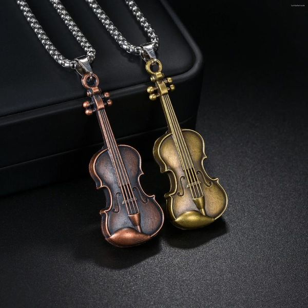 Anhänger Halsketten Kreative Einfache Violine Halskette Für Männer Frauen Mode Bronze Choker Lange Kette Romantische Schmuck Geschenk