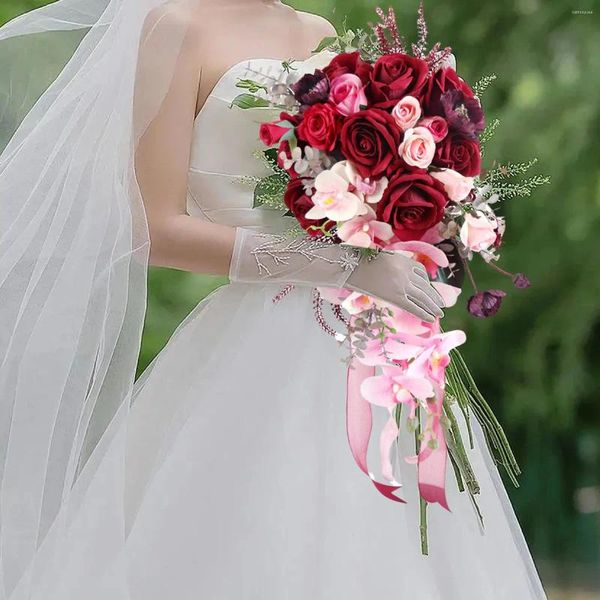 Dekorative Blumen Hochzeitssträuße für die Braut Wasserfallblume Elegante künstliche Valentinstag-Abschlussdekoration