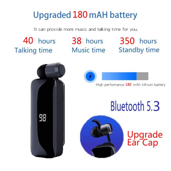 Fones de ouvido F906 Time de conversação 40 horas fone de ouvido Bluetooth BT5.3 Lembre -se do driver de clipe de esporte de vibração Auriculares PK K55