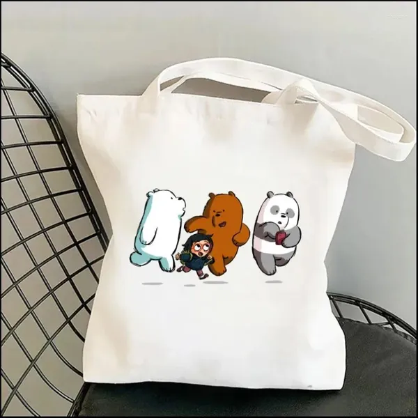 Totes We Bare Bear Mulheres Bolsas de Ombro Kawaii Shopper Bolsa de Compras Bolsa de Lona Moda Menina Bolsas