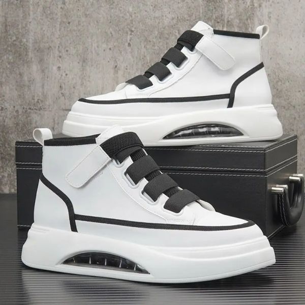 Sapatos High Top Sapatos masculinos 2023 New Spring Soled Soled Sapatos brancos de moda masculina Almofada de ar almofada de ar casual Sapatos