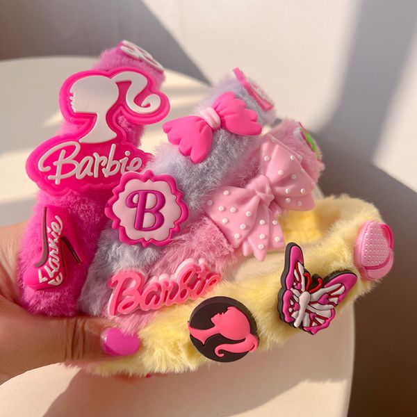 Süße Mädchen Plüsch Barbie Haarstab Kinder Bögen Schmetterling Brief Applikation Haarbänder Kinder alles passende breite Prinzessin Zubehör Z5318