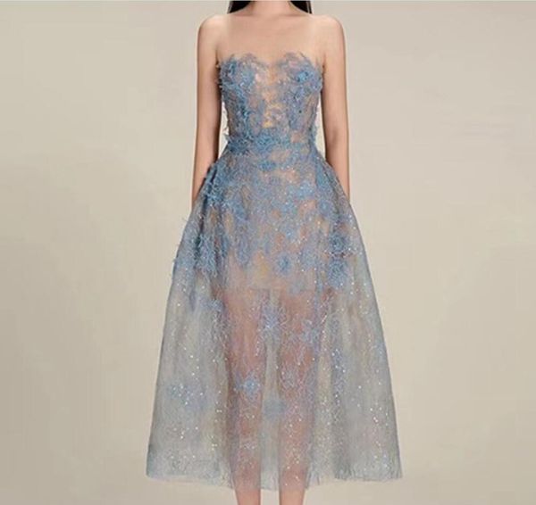Selfor Portal Dantel Elbise 2024 Yeni Küçük Kokulu Stil 3D Çiçek Sequin Perspektif Ağır Endüstri Sütyen Lüks