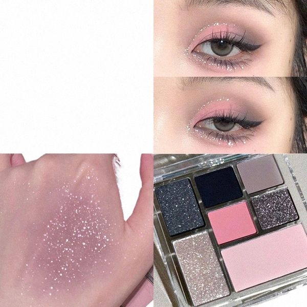 7 Farbe Lidschatten-Palette Grau Pulver Schwarz Smoky Eye Blush Highlighter Korean Shiny Glitter Lidschatten Augen Make-up Kosmetik L91k #