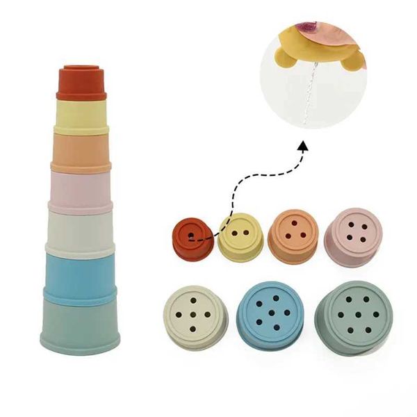 Nidificação empilhamento classificação brinquedos bebê silicone empilhado copo cor inteligente presente dobrável torre brinquedo montessori educacional para bebê chuveiro água conjunto 24323