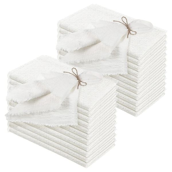 24 pçs 32x32cm atacado branco gaze algodão guardanapo reutilizável toalha de chá festa de casamento decoração de mesa de natal retro rebarbas guardanapos 240321