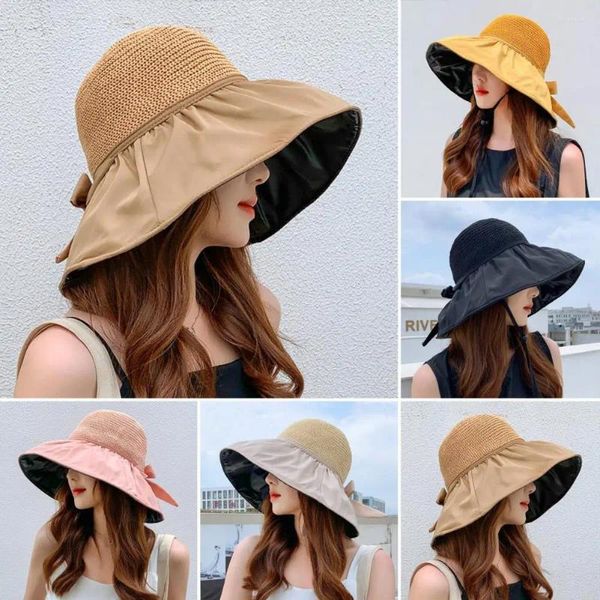 Berretti Cappello da pescatore da donna Protezione solare Anti-UV Chiusura regolabile con cordino Cappelli a secchiello a tesa larga Copricapo da spiaggia