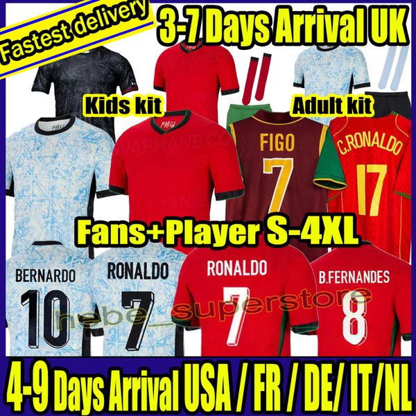 S-4XL 2024 Ronaldo JOAO FELIX Portugal Fußballtrikots 2024 Fußballtrikot B.FERNANDES Camisa de Futebol Männer Kits Kinderausrüstung und Retro 98 99 02 04 06 RUI COSTA FIGO