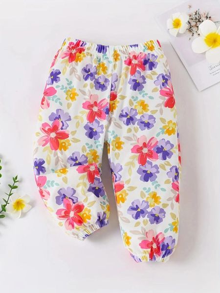 Calças primavera verão bebê menina bonito doce flor imprimir calças casuais esportes ao ar livre leggings shorts longos soltos confortáveis respirável