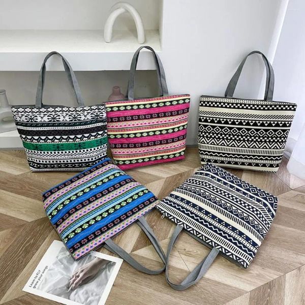 Totes Borsa in tela con stampa Borsa tote per la spesa casual di grande capacità Borsa portaoggetti Spalla in stile etnico