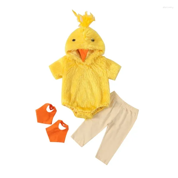 Conjuntos de roupas Bebê Meninas Meninos Traje Outfits Yellow Duck Fur Hooded Hoodies Macacões Calças Longas Flippers 3 Pcs Set
