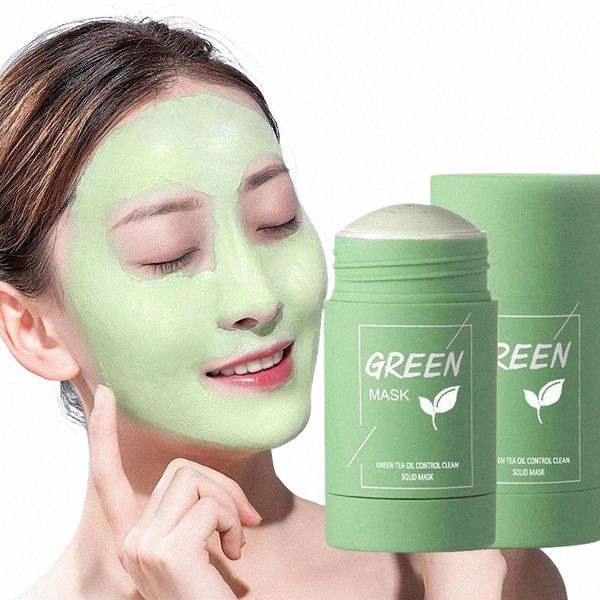 40g Hidratante Chá Verde Máscara Sólida Rosto Cuidados Com A Pele Purificando Clay Stick Oil Ctrol Melhora a Limpeza Profunda da Pele Máscara Hidratante R49B #