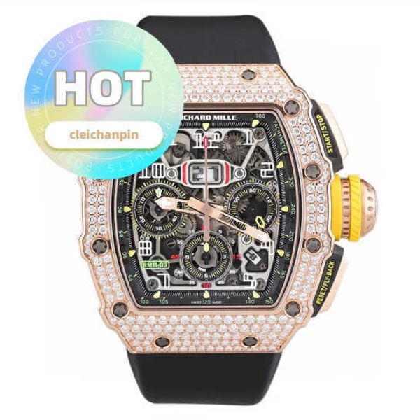 Relógio de pulso de designer RM RMWATCH RM11-03 CRONAGRA DE DIAMAÇÃO ORIGINAL DIAMENTO CRONOGAF