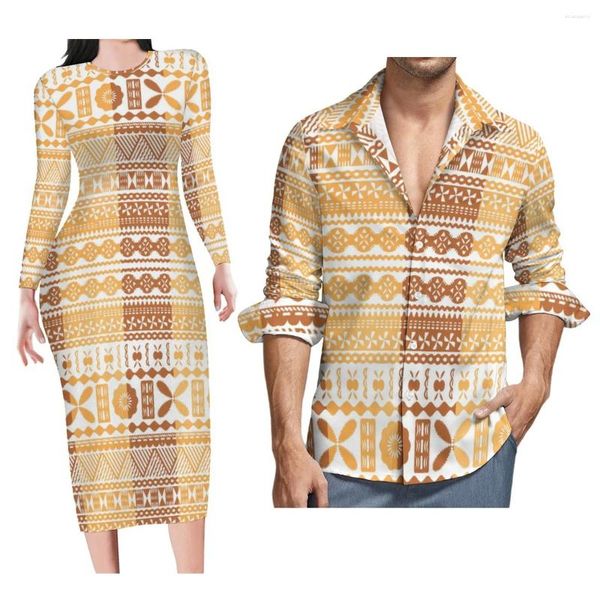 Abiti da festa 6xl Abito da donna a maniche lunghe Polinesiano Tribe hawaiano Abito da sera dal design di lusso con camicia da uomo Coppia