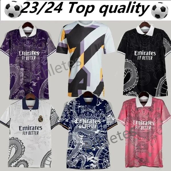 Venda quente 22 23 24 25 Dragão chinês Camisa de futebol rosa Tailândia VINI JR camisas de futebol Tchouameni Real Madrids CAMAVINGA BELLINGHAM ALABA kit masculino uniforme