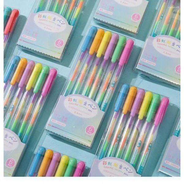 6 pçs canetas de gel brilhantes 6 cores ponto fino gradiente marcadores marcadores de tinta colorida caneta pintura graffiti caneta marcador