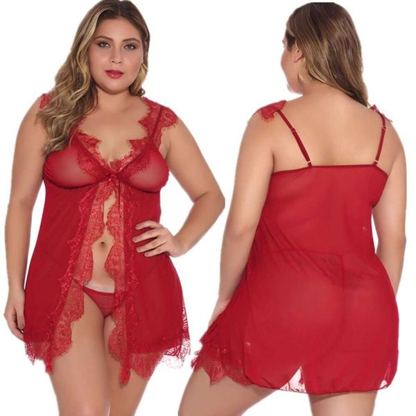 Lingerie sexy oversize di taglia grassa, gonna corta in pizzo aperta sul davanti, camicia da notte da donna 135106