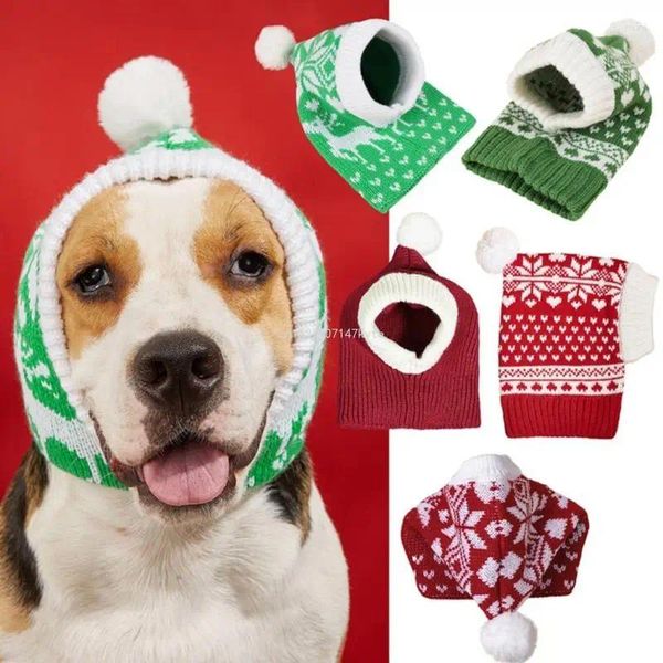 Hundebekleidung, Weihnachtsstrickmützen, lustige Häkelaccessoires, warme Wintermütze für Haustiere, Hals- und Ohrenwärmer