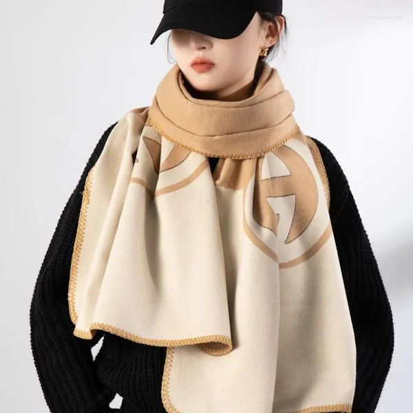 Lenços luxo inverno cashmere cachecol mulheres 2024 quente pashmina cobertor feminino xale envolve preto e branco grosso foulard bufanda