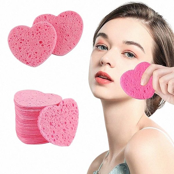 20/50pcs strumento di rimozione Spge per il viso a forma di cuore pasta di legno naturale cellulosa Compr soffio cosmetico viso ala Spge trucco v7Dr #