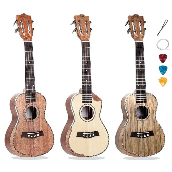 Guitarra ukulele 24 26 polegadas sólido abeto acácia mogno mini concerto elétrico tenor guitarra acústica 4 cordas ukelele instalar captador