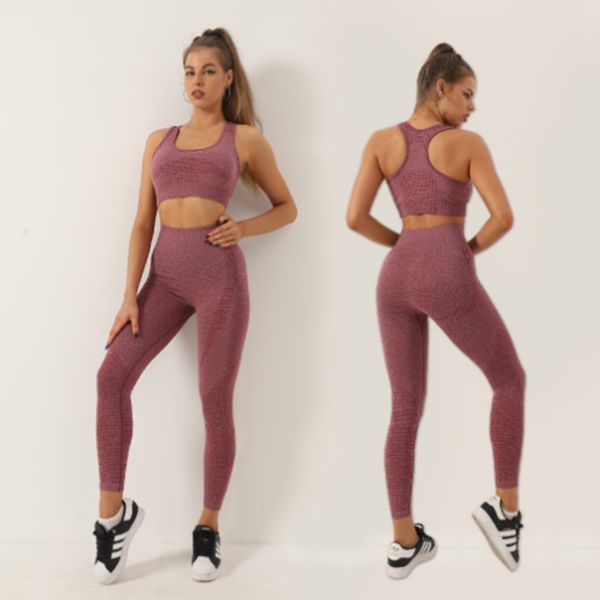 LL Set da tre pezzi per yoga europeo e americano senza cuciture, reggiseno a maniche lunghe, pantaloni lunghi, leggings da yoga fitness jacquard da donna