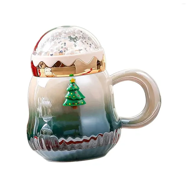 Tazze Tazza in ceramica natalizia con manico e coperchio, capacità 17 once, succo di cioccolato al latte