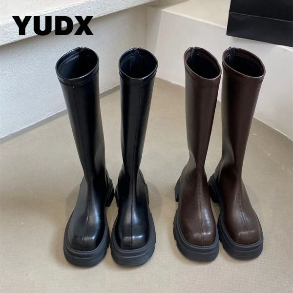 Botas da coxa High Women Knee Botas High Boots grossa Sole 2023 Novo Autumn Winter Ladies Platform Heels Salto Moda Punk Zipper Sapatos femininos