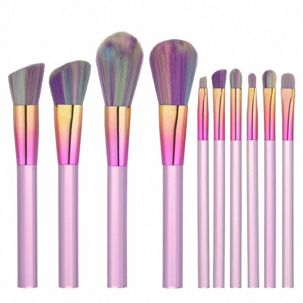10 pezzi arcobaleno abbagliante colore pennelli trucco set matita per sfumare fondati polvere ombretto eyeliner pennello strumento di bellezza cosmetica o3FQ #