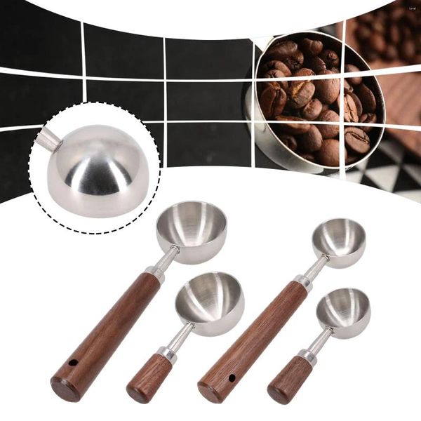 Colheres de café 1 pc noz colher de medição de madeira grãos barra 304 aço inoxidável com alça ferramenta de cozinha em casa