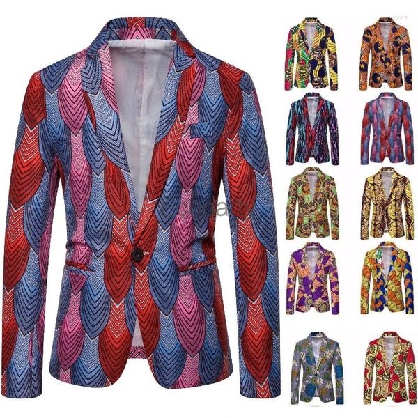 Abiti da uomo Blazer stampati multicolori stile etnico Abbigliamento africano da uomo Giacca elegante in lino Cappotto da cerimonia nuziale da uomo sociale