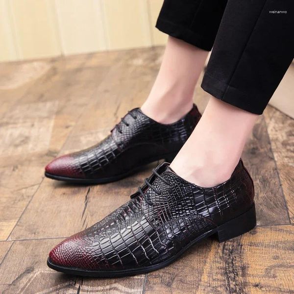 Sapatos de vestido masculino apontado toe padrão de crocodilo lace-up derby resistente ao desgaste antiderrapante formal para negócios de festa de casamento