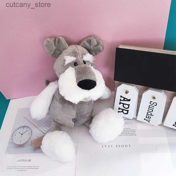 Animais de pelúcia de pelúcia 35cm Schnauzer Dog Plushie Toy Dolls Soft Gray Dog Stuffed Animal Toys Kawaii Home Decor Aniversário Natal Anime Presentes para crianças L240320