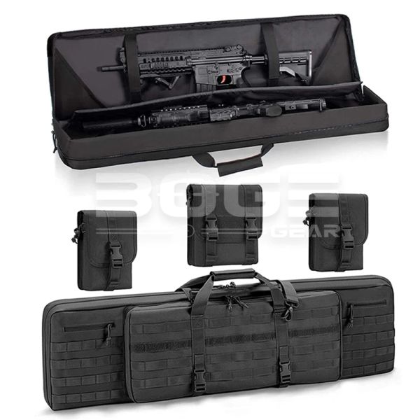 Taschen Double Rifle Case Molle System Tactical Rucksack Nylon Pistol Lockable Reißverschlussbeutel Weiche gepolsterte Waffenjagdzubehör