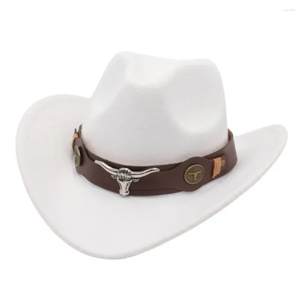 Berretti Accessori per testa di bue Cappello da cowboy occidentale Cappello da cowgirl in feltro stile tibetano con tesa superiore per donna Uomo Bambino