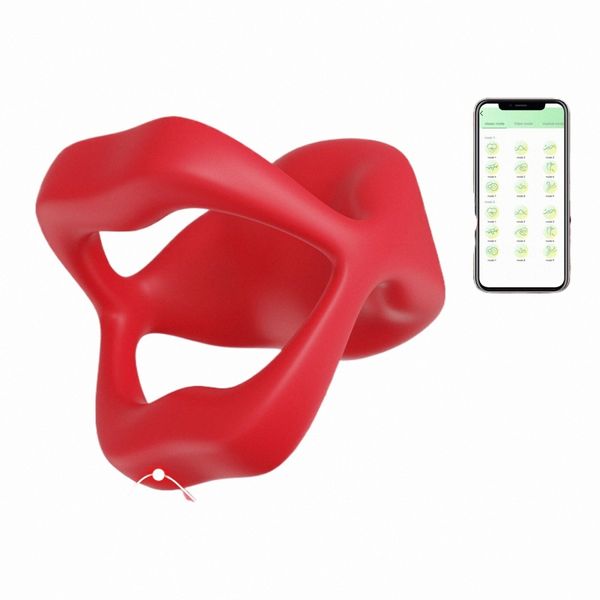 app vibratore remoto cockring pene a forma di labbro silice 10 ritardo vibrante ejaculati erecti stimolatore scroto coppia anelli h39W #